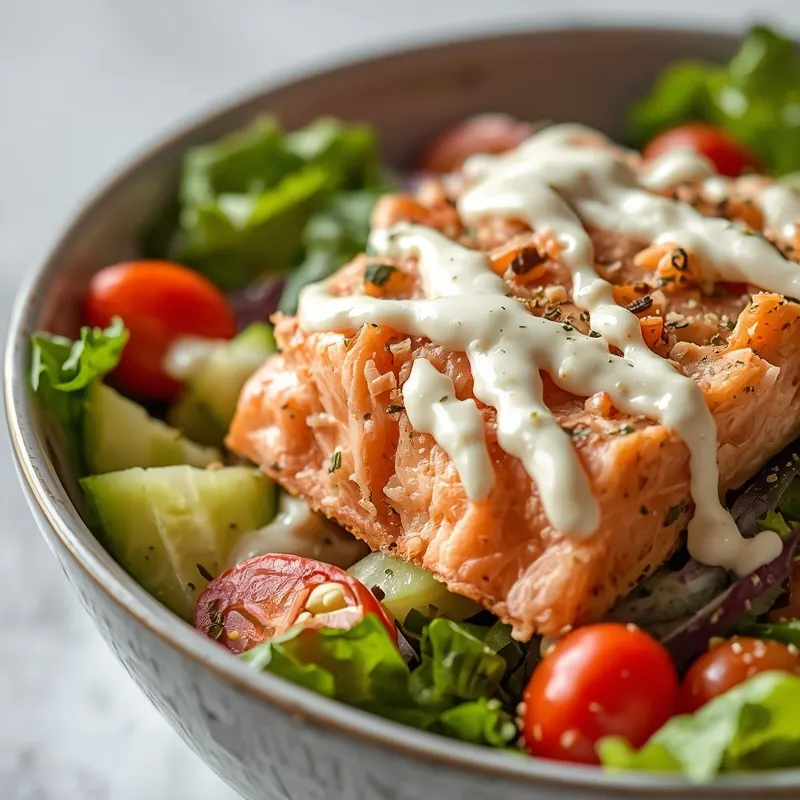 Ranch Salmon Salad Bowl With Cold Salmon Flakes