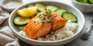 Salmon Cucumber Rice Meal Prep Bowls With Cucumber Compartments