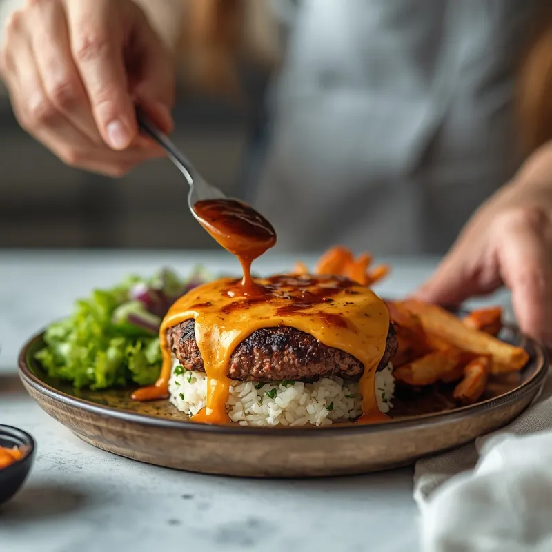 Crispy Smashed Cheeseburger Rice Bowl With Burger Sauce Crispy Smashed Cheeseburger Rice Bowl With Burger Sauce
