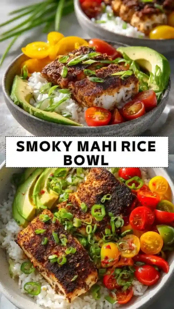 Smoky Mahi Mahi Rice Bowl Recipe Smoky Mahi Mahi Rice Bowl with Avocado and Cherry Tomatoes