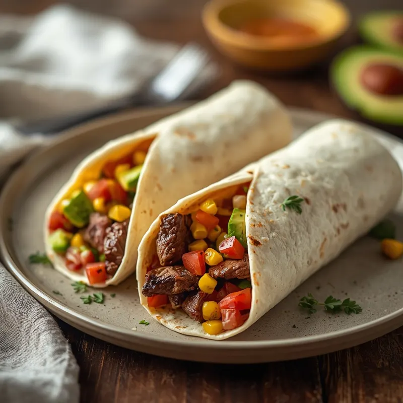 Southwest Steak Wraps With Steak And Corn Filling Southwest Steak Wraps With Steak And Corn Filling
