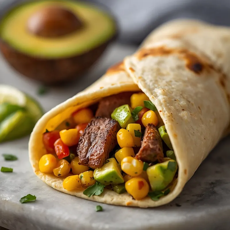 Southwest Steak Wraps With Steak And Corn Filling Southwest Steak Wraps With Steak And Corn Filling