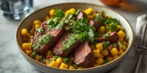 Steak Charred Corn Chimichurri Bowl With Green Chimichurri