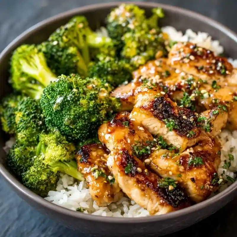 Sticky Honey Mustard Chicken Broccoli Rice Bowl Sticky honey mustard chicken broccoli rice bowl