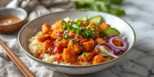 Sticky Sweet Chili Chicken Crunch Bowl With Crunchy Veggies