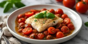 Tomato Basil Cod Skillet With Burst Tomatoes