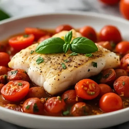Tomato Basil Cod Skillet recipe
