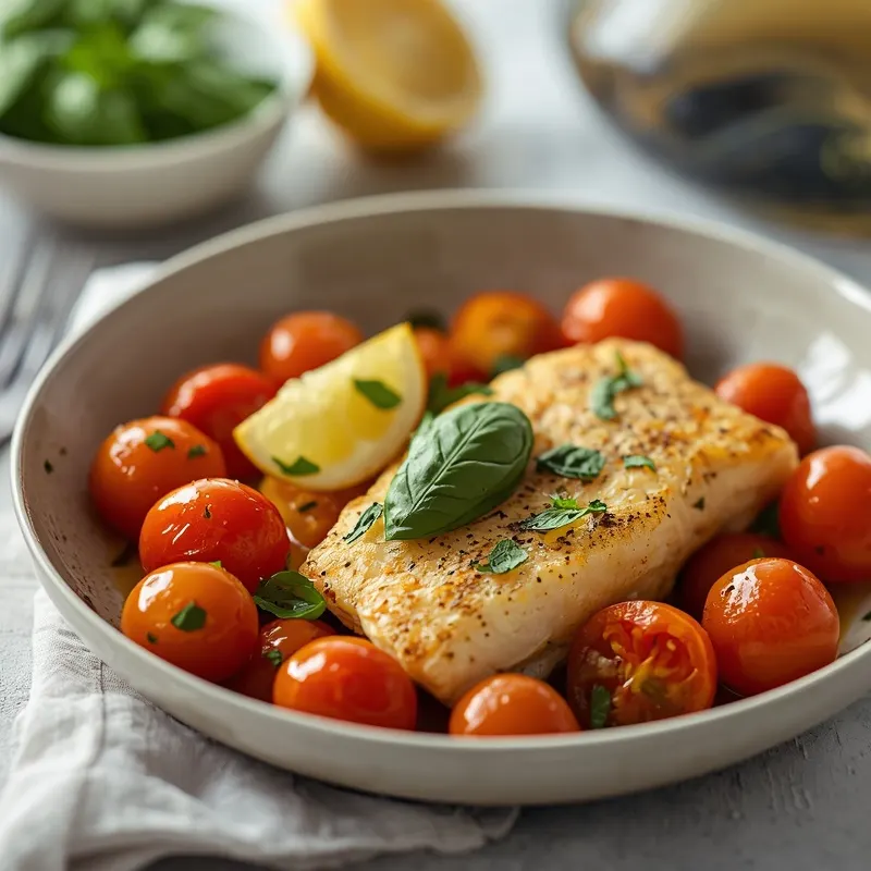 Tomato Basil Cod Skillet With Burst Tomatoes Tomato Basil Cod Skillet With Burst Tomatoes
