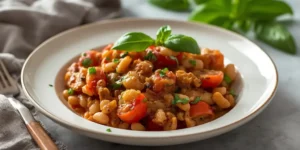 White Bean Tomato Basil Skillet With Basil Finish