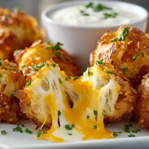Cheesy chicken pretzel bites with a crispy pretzel coating, gooey melted cheddar center, and creamy dipping sauce.