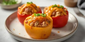 Golden Baked Buffalo Chicken Stuffed Peppers