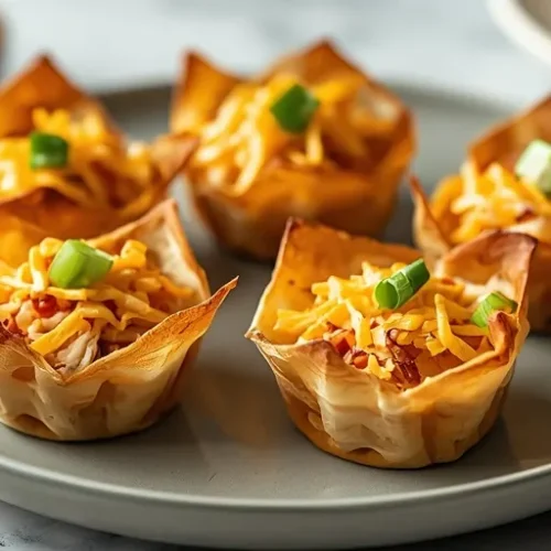 baked buffalo chicken wonton cups recipe