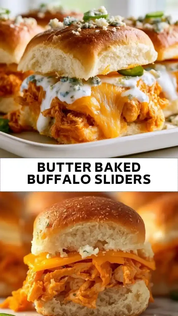 Butter Baked Buffalo Chicken Sliders Recipe Butter Baked Buffalo Chicken Sliders with Melted Cheddar and Blue Cheese
