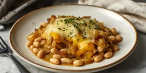 Golden Cheesy French Onion White Bean Skillet