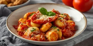 Golden Cheesy Roasted Red Pepper Gnocchi Bake