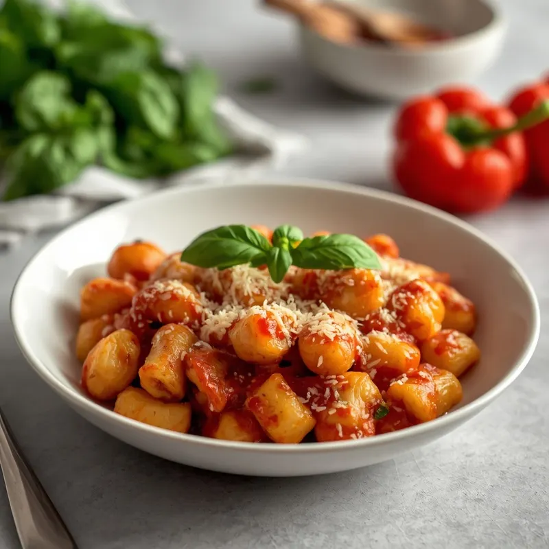 Golden Cheesy Roasted Red Pepper Gnocchi Bake