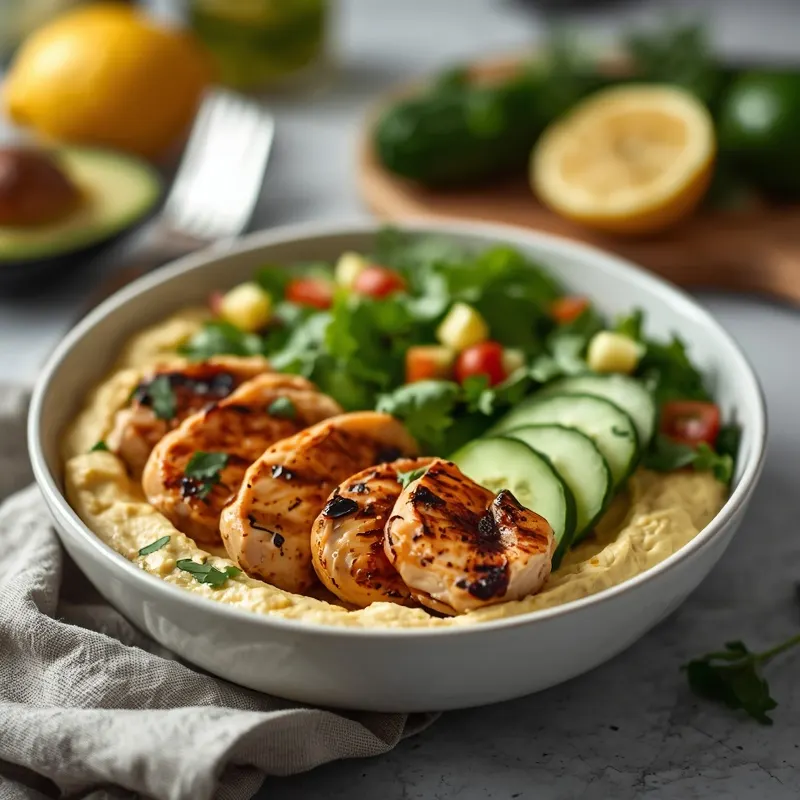 Fresh Chicken Cucumber Hummus Bowls