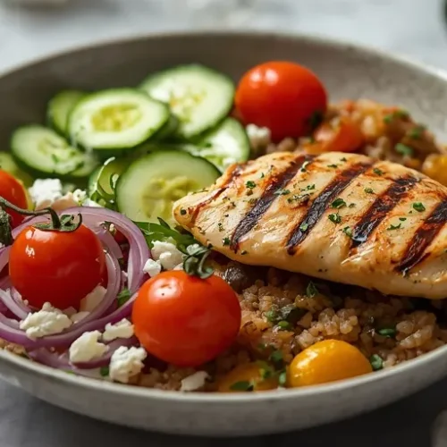 chicken feta cucumber bowls recipe