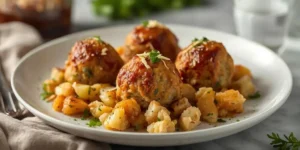 Cheesy Chicken Stuffing Meatball Bake