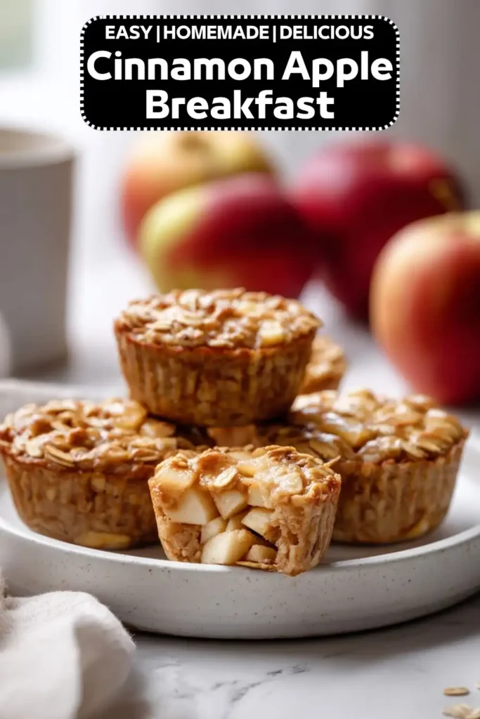 Cinnamon Apple Breakfast Cups Healthy cinnamon apple breakfast oat cups filled with diced apples and baked until golden.