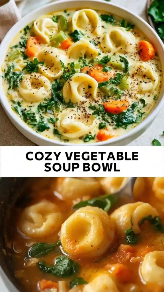 Creamy Vegetable Tortellini Soup with Spinach and Carrots