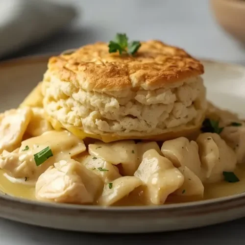 creamy garlic chicken biscuit bake recipe
