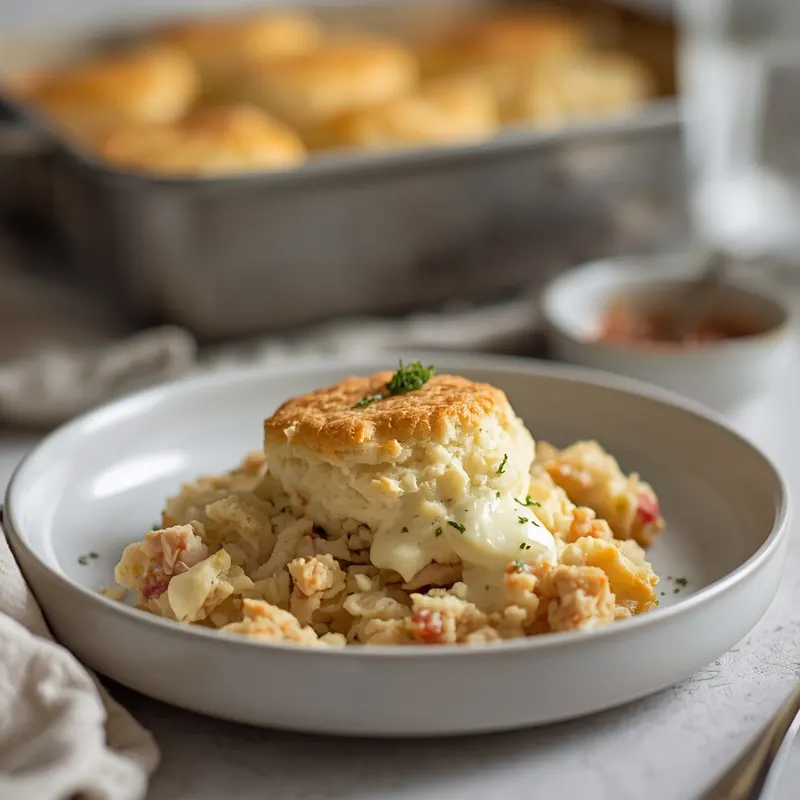 Creamy Garlic Chicken Biscuit Bake