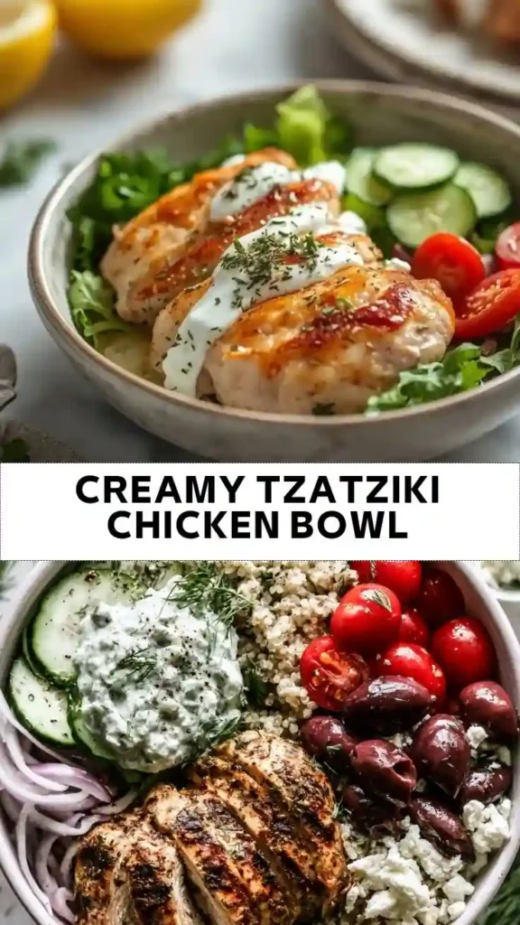 Creamy Tzatziki Chicken Bowl with Fresh Vegetables and Quinoa