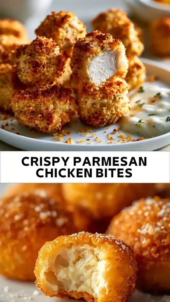 Crispy Parmesan Chicken Bites Recipe | Easy Crunchy Chicken Appetizer Crispy Parmesan Chicken Bites with Creamy Dipping Sauce