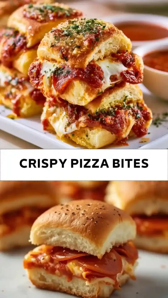 Crispy pizza bites with pepperoni, mozzarella cheese, and garlic butter buns