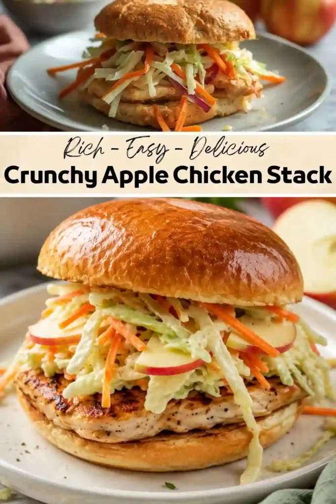 Crunchy Apple Chicken Stack | Easy Chicken Sandwich Recipe Grilled chicken sandwich with creamy apple coleslaw on a toasted brioche bun.
