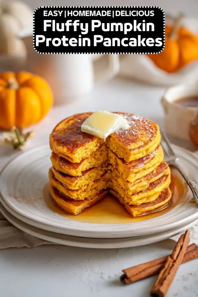Fluffy Pumpkin Protein Pancakes Fluffy pumpkin protein pancakes stacked with butter and maple syrup, made with pumpkin puree and warm fall spices.