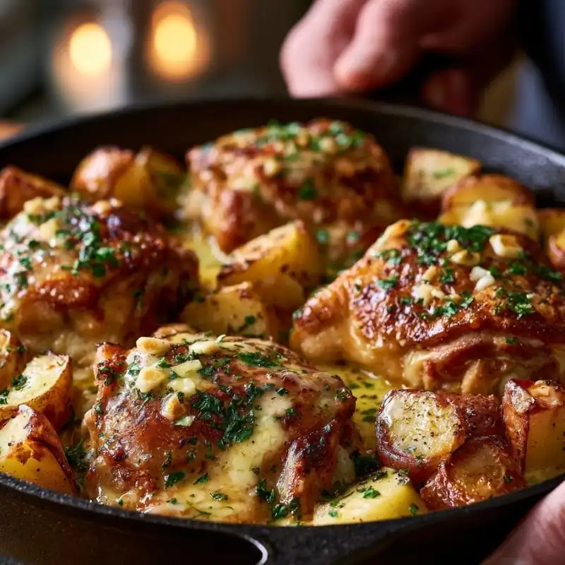 Garlic Butter Chicken Thighs and Potatoes Recipe Garlic Butter Chicken Thighs with Roasted Potatoes