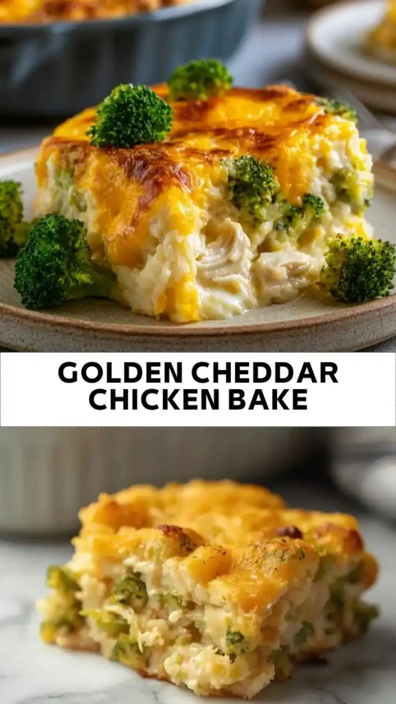 Golden Cheddar Chicken Bake with Broccoli and Creamy Cheese Sauce