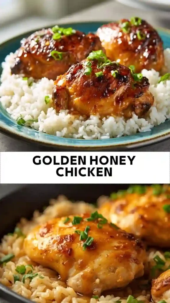 Golden Honey Chicken Recipe – Sweet & Juicy Chicken Over Rice Golden Honey Chicken served over fluffy white rice with a sweet and savory glaze
