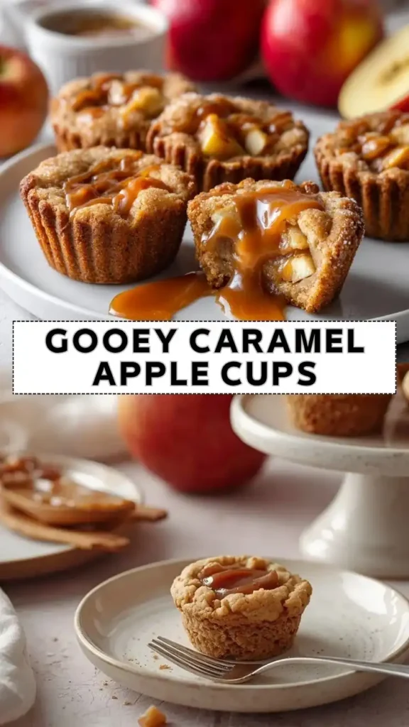 Gooey caramel apple cups filled with tender cinnamon apples and topped with rich caramel sauce.