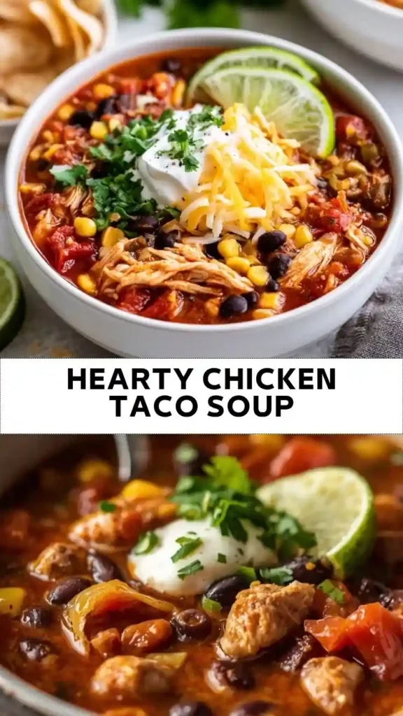 Hearty Chicken Taco Soup Recipe | Easy Mexican Chicken Soup Hearty Chicken Taco Soup with Black Beans, Corn, and Cheese