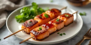 Juicy Honey Garlic Salmon Skewers