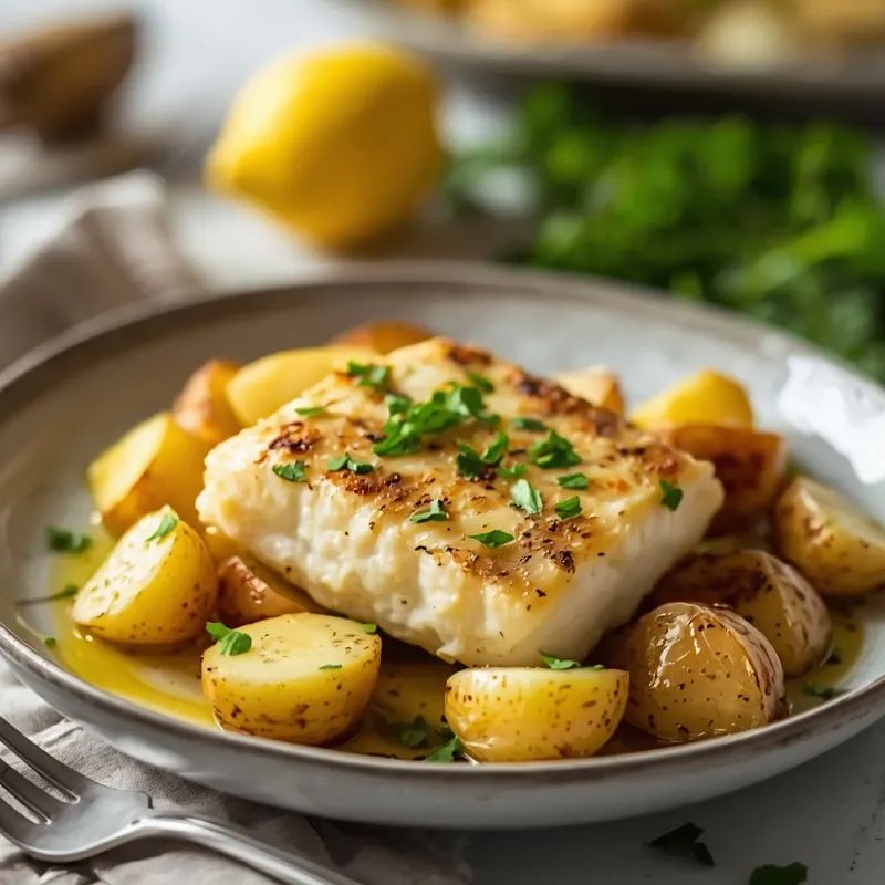 Golden Lemon Garlic Cod Potato Bake