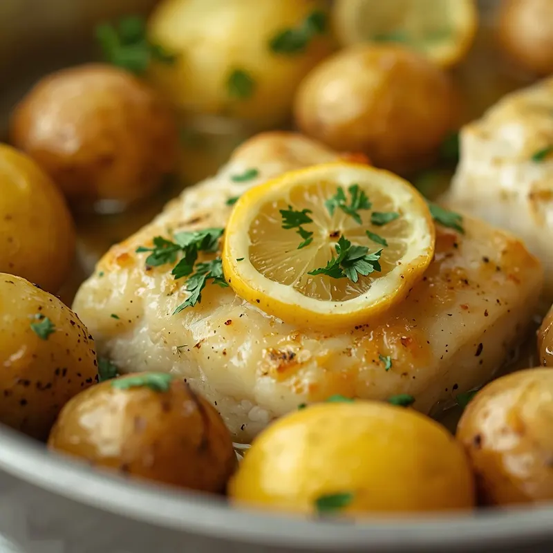 Golden Lemon Garlic Cod Potato Bake