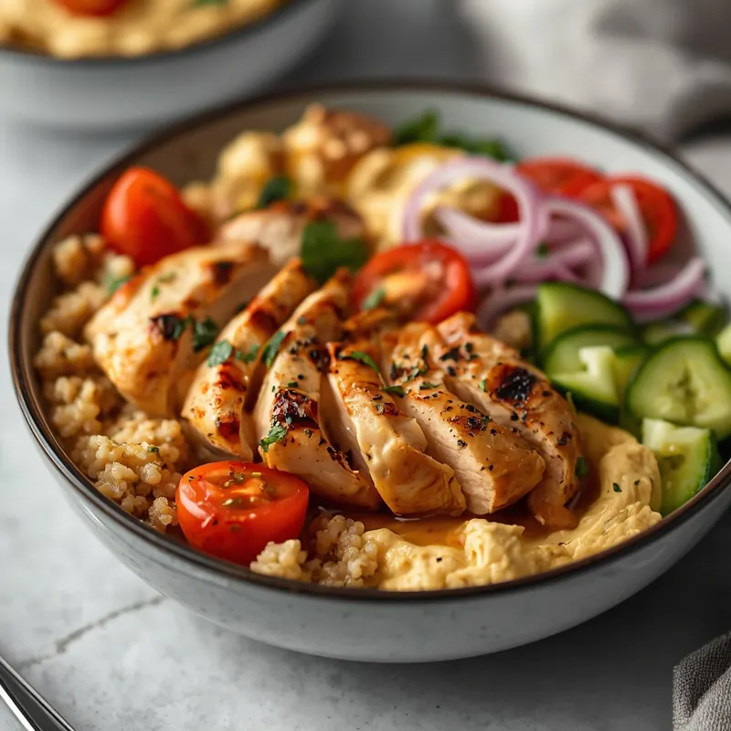 Colorful Mediterranean Chicken Hummus Bowls