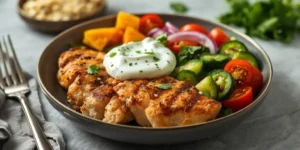 Colorful Mediterranean Chicken Tzatziki Bowls