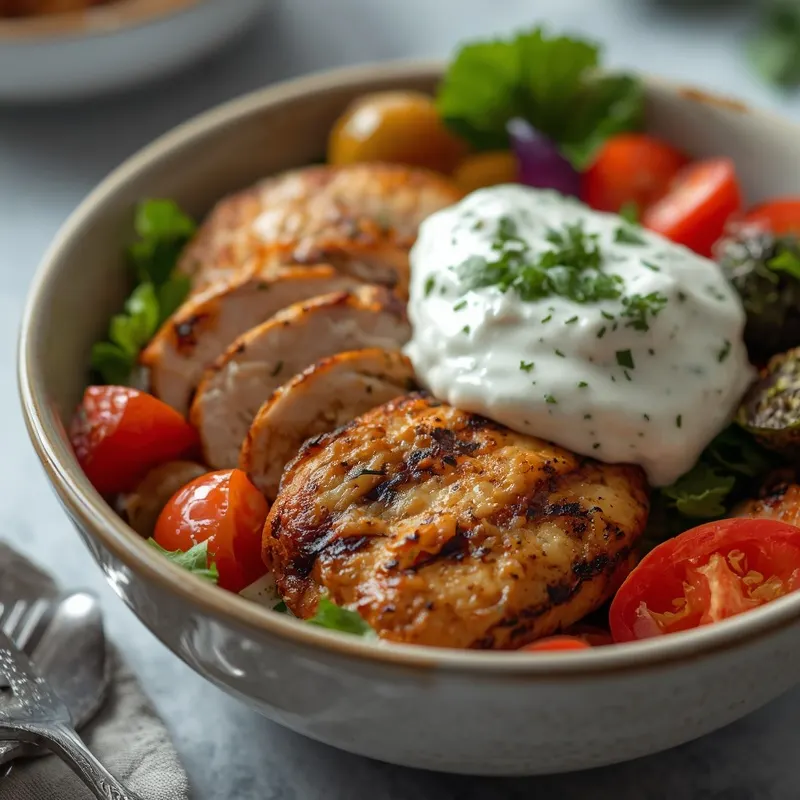 Colorful Mediterranean Chicken Tzatziki Bowls