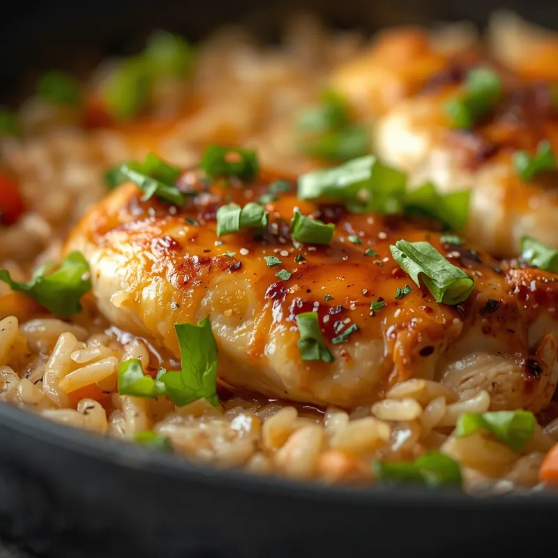 Juicy One Pan Honey Garlic Chicken Rice Bake