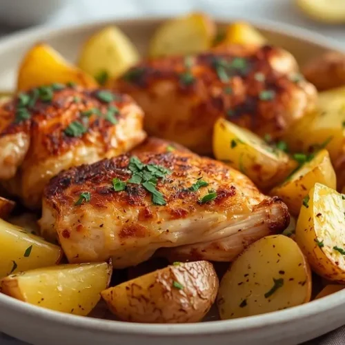 sheet pan garlic chicken potatoes recipe