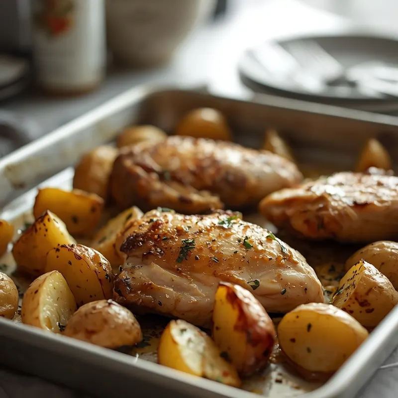 Crispy Sheet Pan Garlic Chicken Potatoes