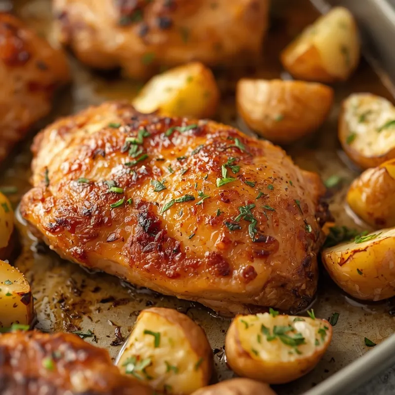 Crispy Sheet Pan Garlic Chicken Potatoes