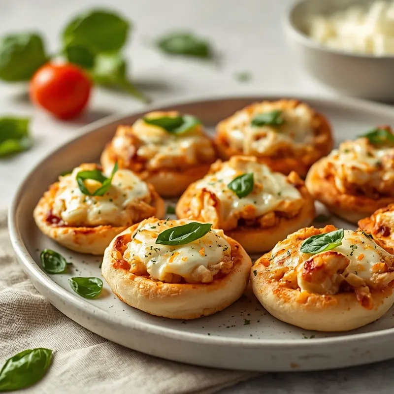 Cheesy White Garlic Chicken Pizza Bites Cheesy White Garlic Chicken Pizza Bites