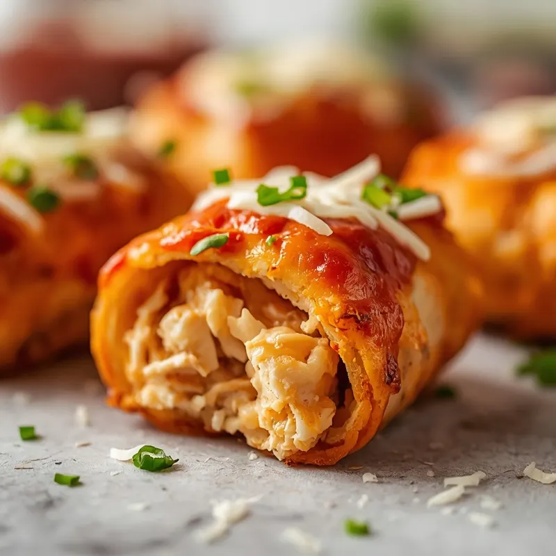 Golden Baked Buffalo Chicken Pizza Rolls