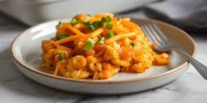 Golden Baked Buffalo Chicken Rice Casserole